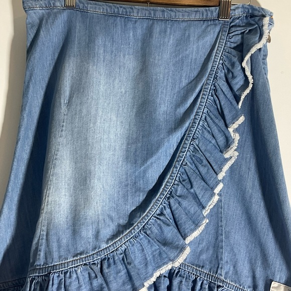 Anthropologie Odd Molly Crisscross Ruffle Jean Mini Skirt Back Zip Size 2; CUTE! - Picture 9 of 16